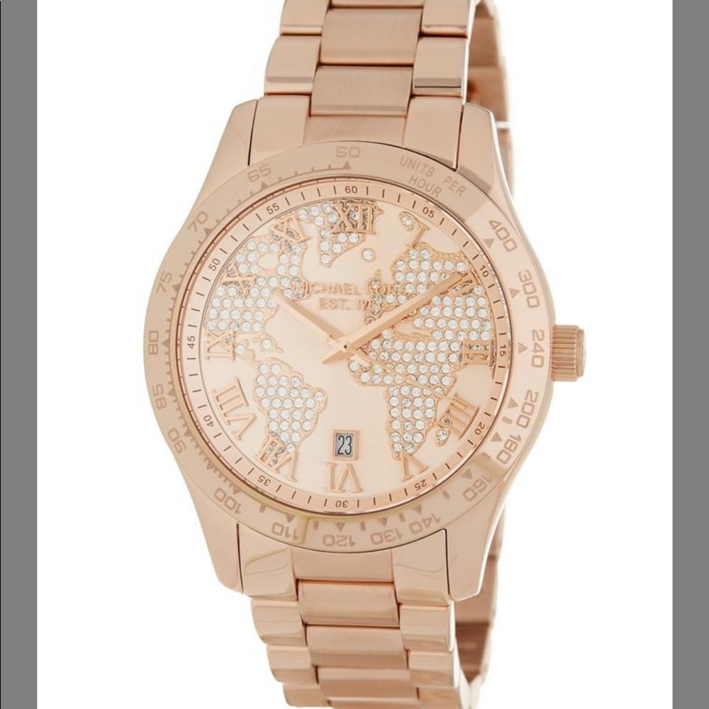 Michael Kors Rose Gold World Dial Watch